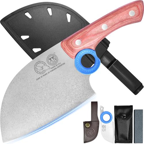 XYJ Authentic Since 1986,Cuchillo de carnicero serbio con estuche,Cuchillo de cocina de chef vegetal,Mango de madera con estuche,para acampar al aire libre