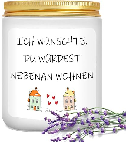 LUXHOMY Geschenk Freundin - Lavendel Duftkerze (200g), Geburtstagsgeschenk für Frauen, Beste Freundin Geschenke, Geschenke für Schwester, Ich Wünschte Du Würdest Nebenan Wohnen