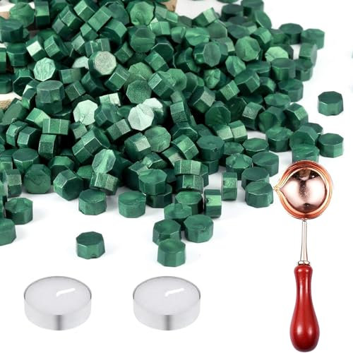 400 Stück Siegelwachs Set, Siegelwachsperlen für Wachssiegelstempel, Siegelwachs Kit, Siegelwachsperlen, Achteckige Siegelwachsperlen, für Geschenkverpackung, Hochzeitseinladungen - Grün