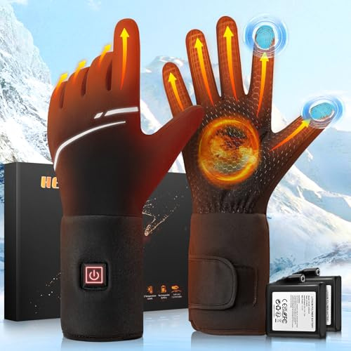 VIWKO Gants Chauffants Fins pour Homme Femme,7.4V 6400mAh Gants Électriques à Batterie Rechargeable,Gant Chauffants d'hiver Écran Tactile, 3 Température Réglablepour Randonnée, Ski, Randonnée