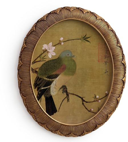 Zelvix Vintage Wall Art Framed Artwork, Embossed Resin Antique Decor with Floral and Bird Art, 8x10 Oval Picture Frame, Oil Vintage Painting Reproduction for Room, Gallery and Living Room