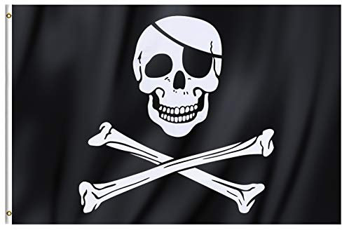 Grande bandiera dei pirati Jolly Roger con teschio e tibie incrociate, 90 x 150 cm con anelli, vessillo appendibile per feste a tema decorazione nave fantasma TRIXES