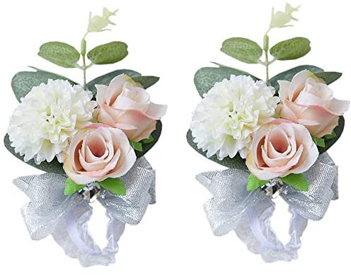 LWZko 2 Piezas Flor de Muñeca, Decoración de Flores de Novia, Flores Decoración Dama, Flor Artificial Vívido Ramillete de Boda para Boda, Dama de Honor, Baile, Fiesta de Graduación, Banquete