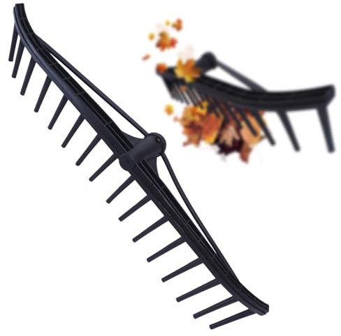 Robuster Kunststoff-Rechen Laubharke 18 Zinken 62 cm Breite ohne Stiel für Heu, Gras und Laub