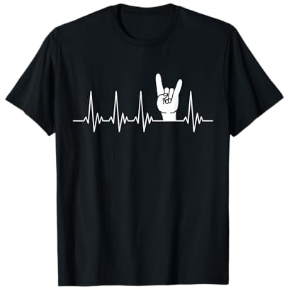Heavy-Metal Battement de Coeur Design Rock Signe des Cornes T-Shirt