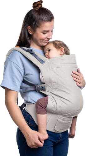 Beco Toddler Babytrage & Kindertrage (9-27 kg) - 100% Baumwoll Trage Kleinkind, Leicht & Atmungsaktiv, Hüftfreundlich mit 2 Tragepositionen: Bauchtrage & Rückentrage (Ecru)