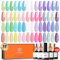 Modelones 32Pcs Uv Nagellack Set, 28 Farben Gel Nagellack Set mit mit Base Coat, Matte& Glossy& Glitter Top Coat, Macaron Farben für Frühlings und Sommer, Nagellack Gellack Set für Nagel Design