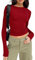 Women's Slim Fit Crop Tops Casual Solid Color Crew Neck Long Sleeve Tight T-Shirt Basic Blouse Tee Tops (Red, S)