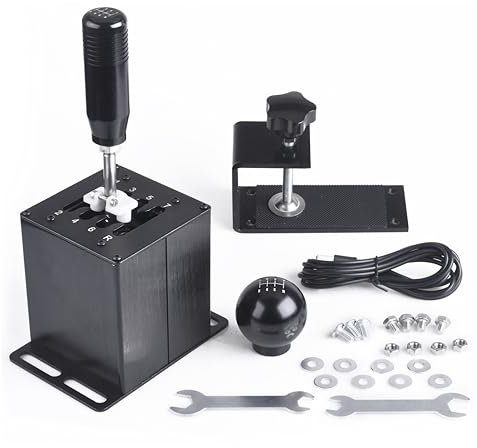 CNRAQR PC USB Simulator Shifter 7+R H Gear Shifter with L Shape Clamp Set for Gear shift PC Windows Steering Compatible with G29/G27/G25/G920, T300RS/GT Wheel