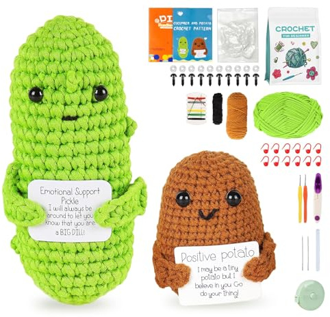 ilauke Kit per uncinetto per principianti, kit per uncinetto per adulti con video tutorial passo-passo, imparare a lavorare all'uncinetto (patate e sottaceti)