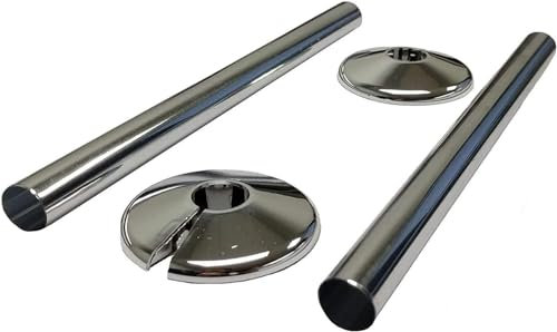 Radiator Pipe Sleeve Covers and Pipe Collars in Chrome Effect 15mm x 200mm (2 x 2 Pack)