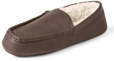 Amazon Essentials Pantuflas tipo mocasín, piel sintética, color marrón oscuro, talla 42