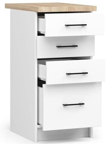BDW - Küchenschrank Weiß - Schrank Küche mit Arbeitsplatte und Schubladen - Schrank 40 cm breit, 85 cm hoch - Küchenschränke Einzeln, Küchenmöbel Einzelteile