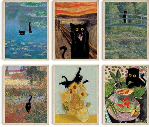 Hambient Stampe da Parete per Quadri Gatti Moderni Soggiorno, Camera da Letto - Decorazioni Casa, Cucina - Monet, Van Gogh, Munch, Klimt, 6 Poster SENZA (30 x 40 cm - Senza Cornici)