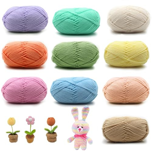 Set de Hilo Acrílico Multicolor (Hilo de Algodón), Fácil Cuidado, para Tejidos DIY y Punto a Mano, 10 Ovillos de 50 g (Acrílico)