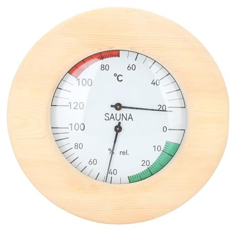 Igrotermografo per Sauna, Termometro e Igrometro per Sauna, Monitoraggio in Tempo Reale 2 in 1 Montato a Parete con Display di Temperatura e umidità, Costruzione in Legno, Design