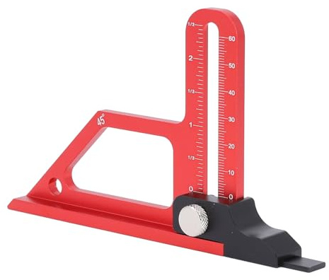LOCADENCE Bordssåghöjdmätare, aluminiumlegering Inställningsmätare Inställningsblock, 0 till 60 mm djup 45 graders vinkelmätverktyg, metrisk tumskala Höjdmätare för träbearbetning