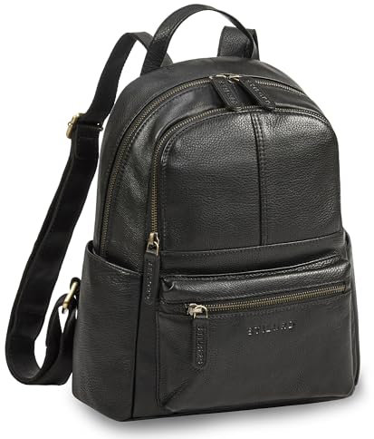 STILORD 'Berry' City Rucksack Damen Leder Klein Damenrucksack Modern Diebstahlsicherer Rucksack-Handtasche Echtleder Reise-Rucksack Daypack Tagesrucksack Laptop 13 Zoll, Farbe:schwarz