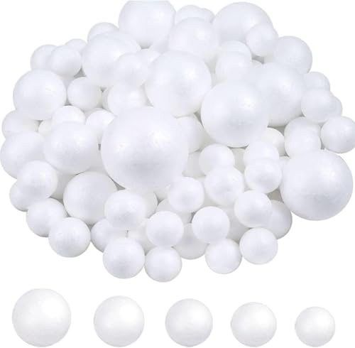 Caiyloxn Boule Polystyrène 80 pcs Boules de Mousse Blanche Boules en 5 Tailles pour Les Décorations de Fête de Noël Artisanat de l'art Bricolage Mariage