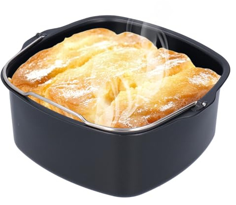 Hapivida Cubo para Tartas, Bandeja Antiadherente de Acero al Carbono para Hornear Pasteles, Accesorio para Freidora de Aire, 8 Pulgadas, Hierro, para Hornear en Casa y Freidoras Profundas