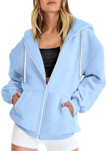 HEONSATI Hoodies for Women Uk, Women's Long Sleeve Sweatshirts Soft Comfortable Casual Hooded Jackets with Pockets Oversized Zip Up Hoodies Ladies Plain Zipper Lightweight Drawstring Cardigans Tops