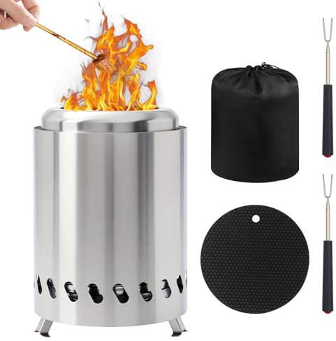 Brasero Exteriores, Brasero de Mesa de Acero Inoxidable con Bolsa de Viaje 2 Horquillas Telescópicas y Tapete Ignífugo Brasero sin Humo Mini Chimenea de Mesa para Balcón, Jardín, Terraza