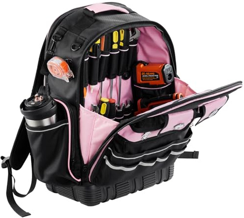 VEVOR Zaino Portautensili, 56 Tasche, Organizzatore per Attrezzi Pesanti, Zaino da Lavoro con Scomparto per Laptop e Base Sagomata, Borsa da Cantiere per Elettricisti, Riparatori e Tecnici HVAC