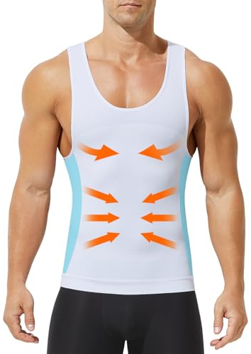 Arjen Kroos Débardeur Compression Homme, Gaine Amincissant Ventre Plat sous-vêtements Body Shaper Shapewear T-Shirt Blanc L