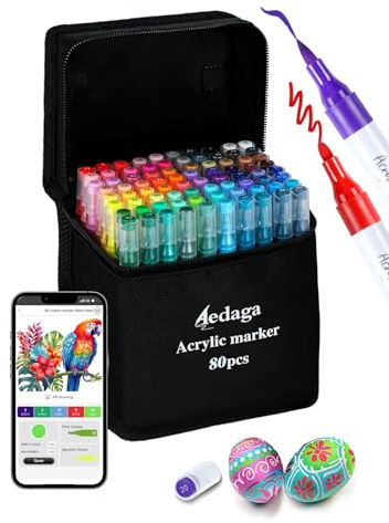 Brled 80 Colours Numbered Acrylic Markers, Dual Tip Acrylic Paint Pens | Multi-surface | Waterproof | Vibrant Colour |Strong Coverage | Paint Markers for Wood, Canvas, Stone, Glass, DIY Crafts