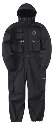Generisch Mono de esquí para hombre de invierno holgado, impermeable, con capucha, pantalones de snowboard, pantalones de snowboard cálidos, atléticos, para exteriores, con bolsillos, Negro , XL