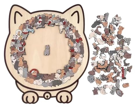 Puzzle en Bois en Forme De Chat De Couleur Morandi De 135 Pièces – Puzzle en Bois en Forme De Chat, Encadré par D'a-dorables Puzzles De Contour De Chaton, Cadeaux Créatifs