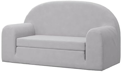Eleganz Sofá cama infantil de 2 plazas, color gris claro, felpa suave (100% poliéster), acogedor mueble para bebés y niños pequeños para habitación infantil y salón