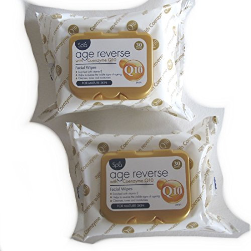 Spa Age 40 Plus Reverse Facial Wipes for Mature Skin with Q10 Coenzyme 30 wipes (Pack of 2)