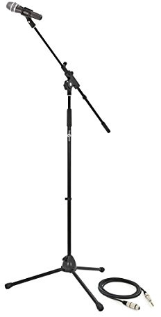 gear4music Vocal Microphone with Boom Stand and Cable
