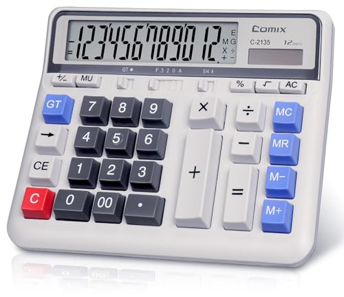 Comix Large Calculator with 12-Digit Large Buttons Desk Calculator | Solar Battery Dual Power, Large LCD Display, Computer Keys, 4 Function Basic Calculator for Office Business Home Use