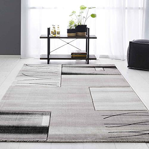 VIMODA Tappeto Design Moderno Classico a Quadri Strisce Grigie,Tessuto Spesso- Testato per Gli inquinanti - 80x300