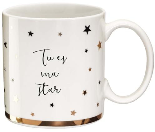 DRAEGER Paris | Mug Black & Gold Porcelaine Fine Tu ES ma Star | Idée Cadeau Mug Humour Star pour Son Amie, collègue, Maman Admiration | Tasse à thé avec Coffret Cadeau