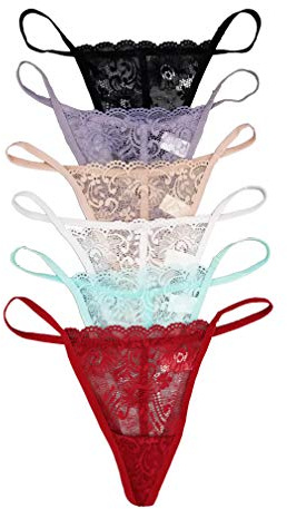 Vision Underwear 6 Pack Sexy Floral Lace G-String Thong Panties L266 (Medium)