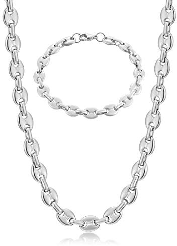AFSTALR Chaine Grain De Café Homme Collier et Bracelet en Acier Inoxydable Collier Biker Argent 61-9mm
