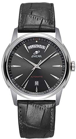 Enicar mäns röda etikett schweizisk automatisk klocka (modellnr. : 1169-50-357aBZ), Svart, Enicar automatisk röd etikett