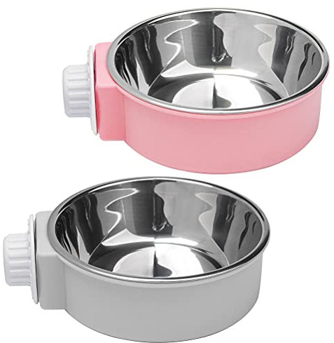 2 Pcs Crate Water Bowl, 2-in-1 Dog Cage Hanging Bowls Removable Cage Water Bowls for Small Animals