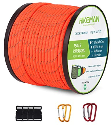 Nylon 750Lb Paracord 4mm Cord - 50m Parachute Cord with 7 Wires,Multifunction Reflective Outdoor Survival para cord(Orange)