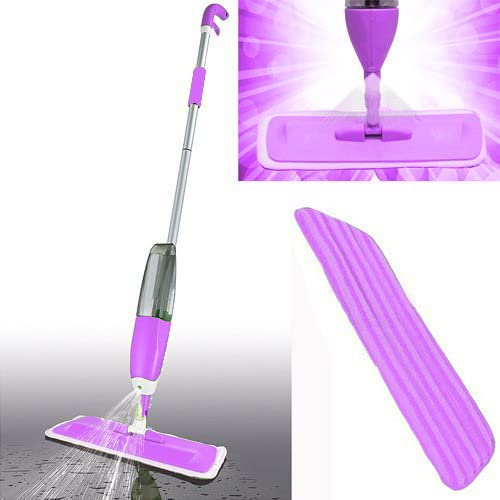 Floor handheld Spray Mop Water Spraying Cleaner Flat Mop with Reusable Microfiber Pad Multi Mops with Refillable Bottle for Marble, Hardwood, Tile, Laminate, Ceramic Floors (Purple)