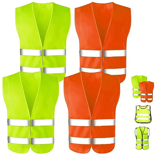 Warnwesten Auto,4 x Universelle Größe 360 ° Sichtbar Reflektierende Warnweste,Pannenweste,Gelb und orange Reflektorweste Auto,Pannenhilfe,Waschbar,Warnwesten für Autofahrern,LKW,Arbeitskräften