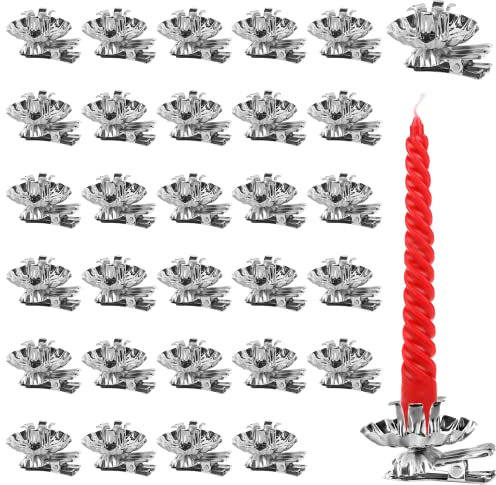 KATELUO 30 Stück Baumkerzenhalter Clip, Mini Kerzenhalter für Weihnachtsbaum, Kerzenständer Metall Vintage Kerzenhalter Silber mit Clip für Hochzeit, Geburtstag, Feier, Party, Weihnachten Dekoration