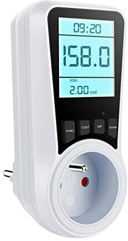 Wattmètre Prise Compteur d'Énergie, Consommation d'Énergie avec 7 Modes Surveillance, Écran LCD Rétroéclairé, Prise Consommation Electrique pour Économie d'Energie, Surcharges de Protection, 3680W MAX