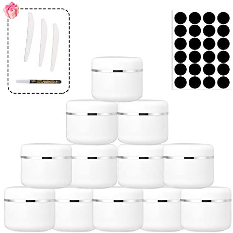 Lot de 12 boîtes vides pour crème - 50 ml - En plastique blanc - Récipients d'échantillons pour cosmétiques, crème, lotion, pommades, huiles essentielles avec 3 mini spatules