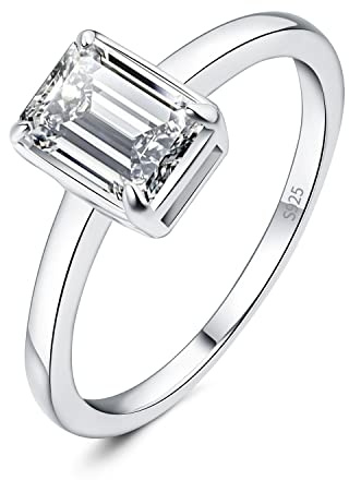 JewelryPalace 1ct Solitaire Moissanite Bague Taille Emeraude Pierre Argent Massif 925 Femme, Diamant Simulé Bague Fiançailles Mariage Promise Alliance, Ensemble Bijoux Mariee Cadeau Anniversaire