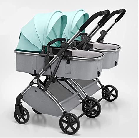 Passeggino doppio Side by Side Passeggino tandem for neonati e bambini piccoli, Ombrello pieghevole ad assorbimento degli urti ad alto paesaggio Passeggino gemellare con schienale regolabile (Color :