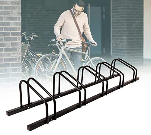 KARAT Porte-vélos pour jusqu'à 6 vélos avec des pneus jusqu'à 55 mm de largeur, montage au sol ou montage mural, support de roue, support multiple, support de sol, support de vélo, noir, 5 vélos